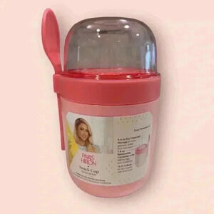 Paris Hilton Pink Snack Cup With Spoon and Dipping Container NWT